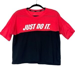 Nike Running Red and Black Cropped T-Shirt Just Do It Medium
